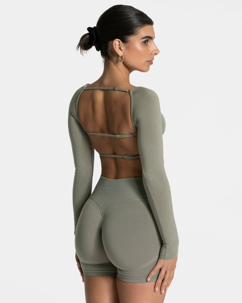 Haut à manches longues Femme Backless « kaki »