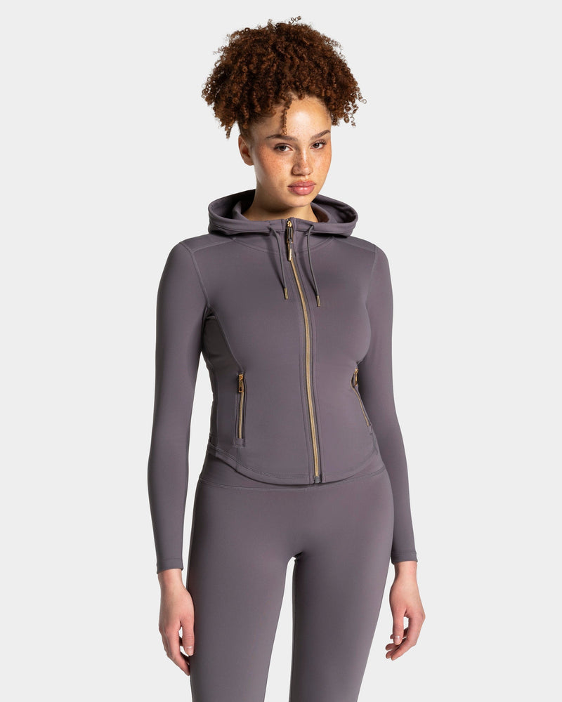 Veste de sport zippée sculptante à capuche Allrounder « graphite/dorée »
