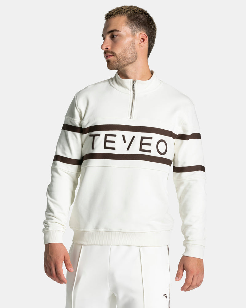 Sweat-shirt demi-zippé Club « blanc cassé-espresso »