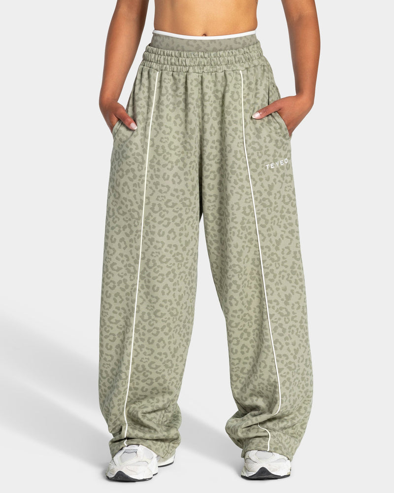 Pantalon de jogging Wide Leg Contrastline « Léopard kaki »