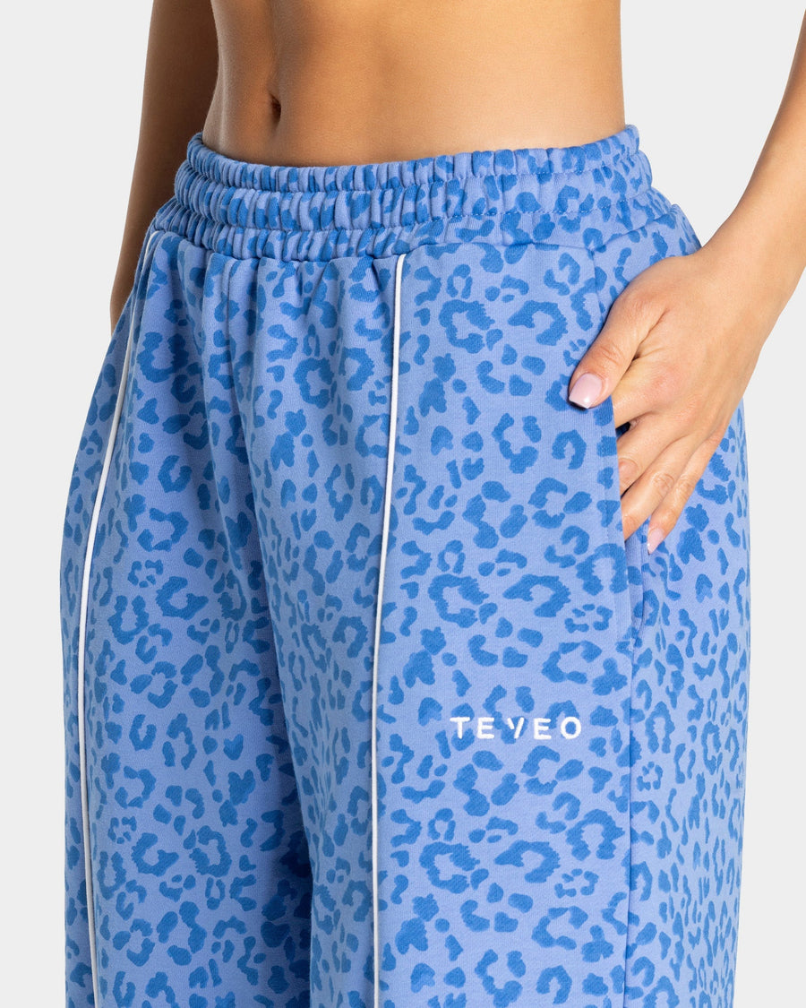Pantalon de jogging Wide Leg Contrastline « Léopard Azure »
