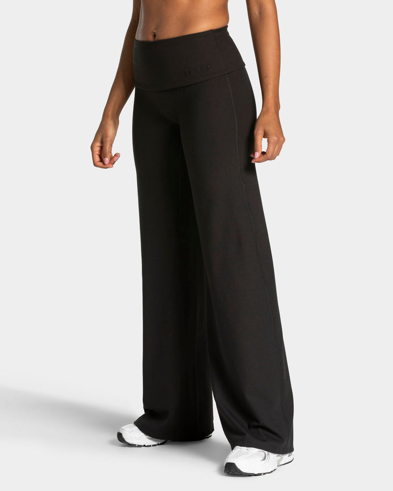 Pantalon à jambe droite et coupe longue Mellow Fold Over « noir »