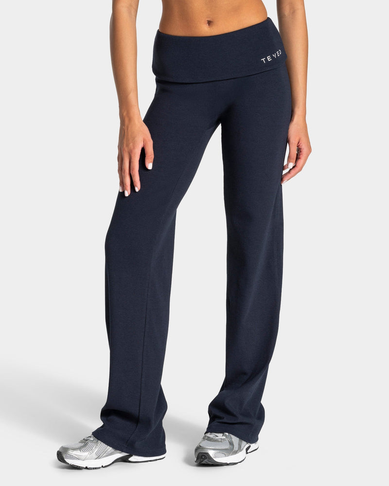 Pantalon côtelé à jambe droite longue Soft Foldover « Midnight »