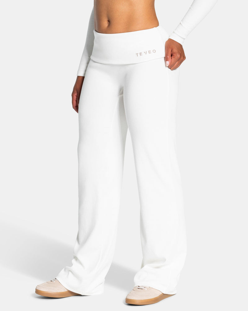 Pantalon côtelé à jambe droite longue Soft Foldover « blanc cassé »