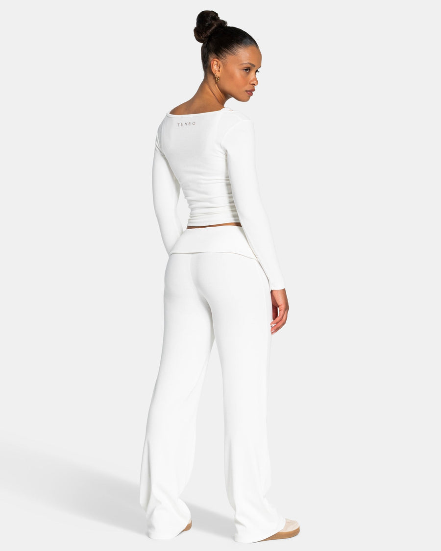 Pantalon côtelé à jambe droite standard Soft Foldover « blanc cassé »
