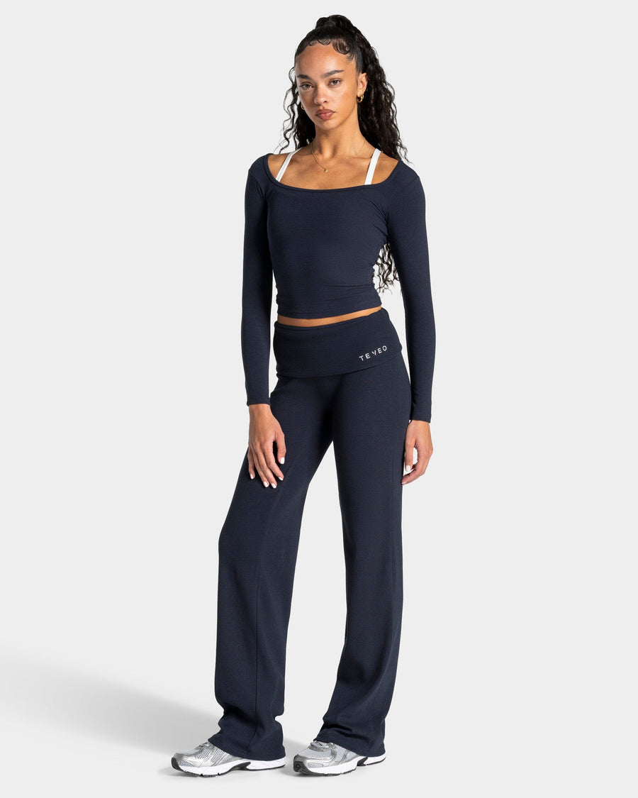 Pantalon côtelé à jambe droite longue Soft Foldover « Midnight »