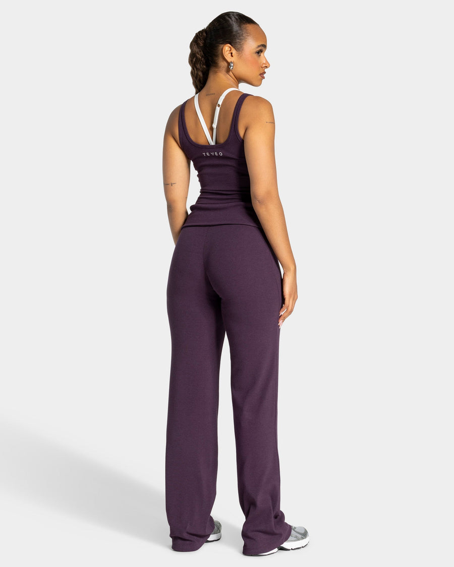 Pantalon côtelé à jambe droite longue Soft Foldover « Blackberry »