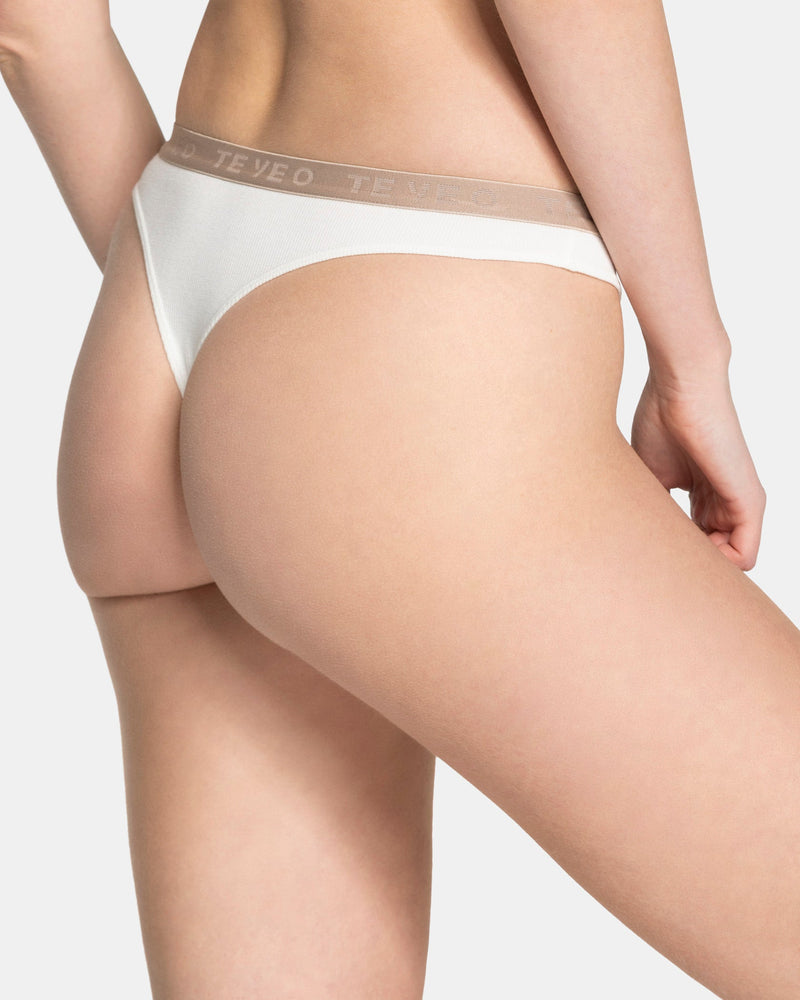 Tanga côtelé Soft « Blanc cassé »