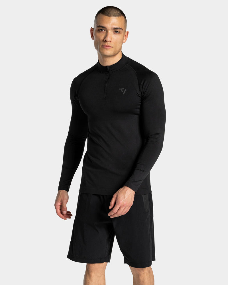 Haut à manches longues demi-zippé Workout sans coutures « noir/anthracite »