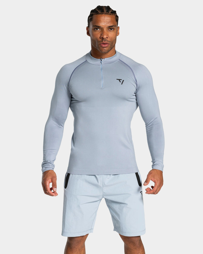 Haut à manches longues demi-zippé Workout sans coutures « bleu acier »